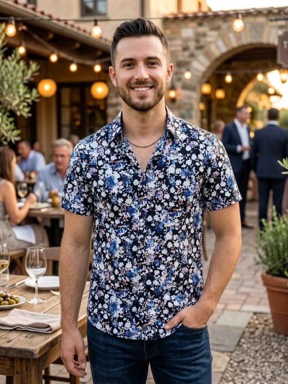 Monument Men's Floral Button-Down Short Sleeve Shirt